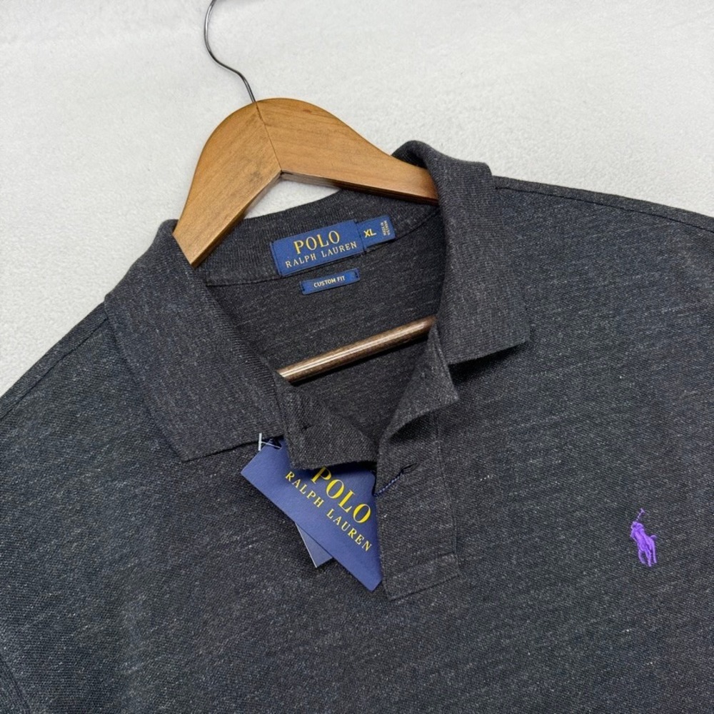 Ralph Lauren Polo Shirt Mens XL Black Gray Custom Fit Mesh Short Sleeve NEW